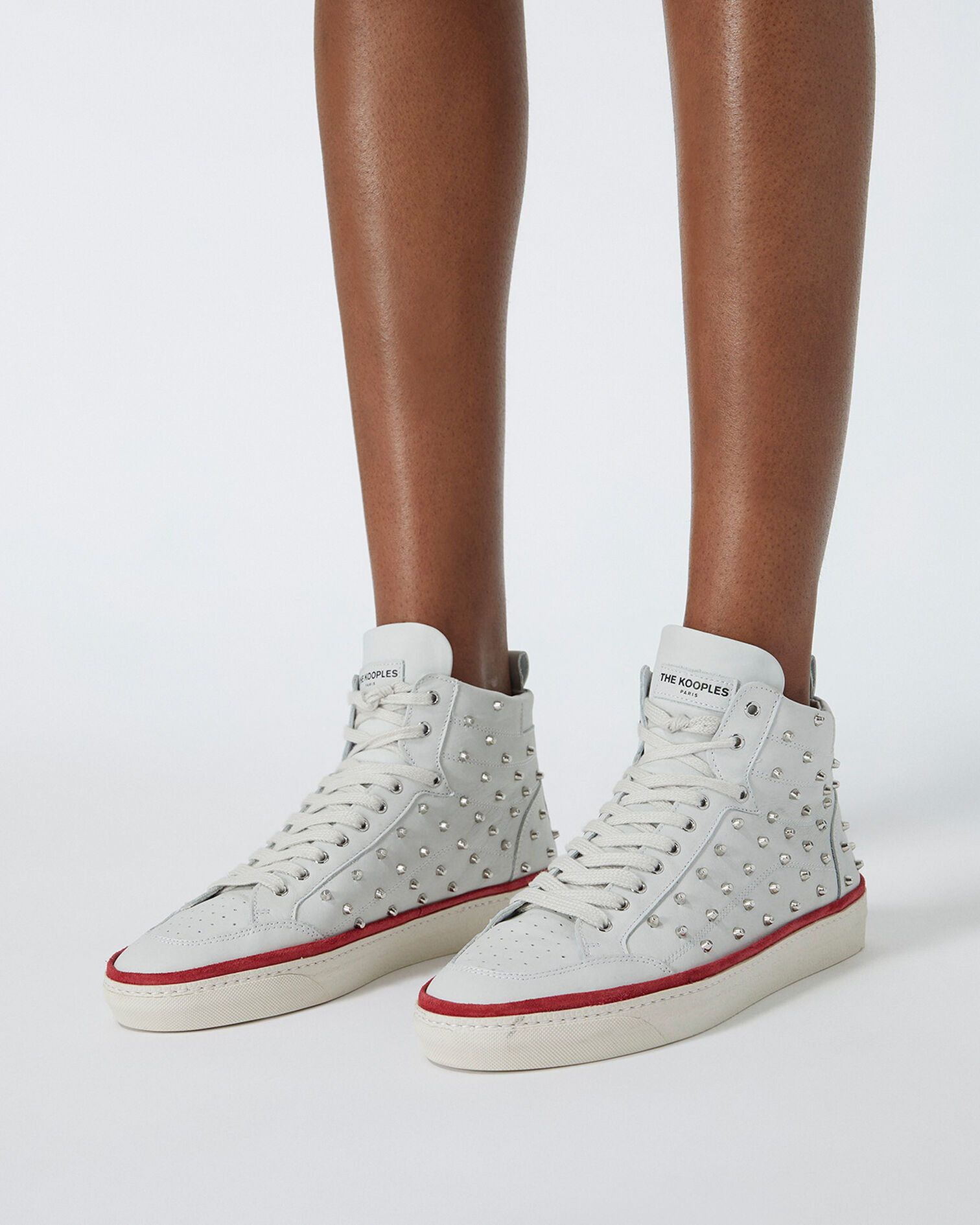 Studded white leather sneakers, WHITE, hi-res image number null