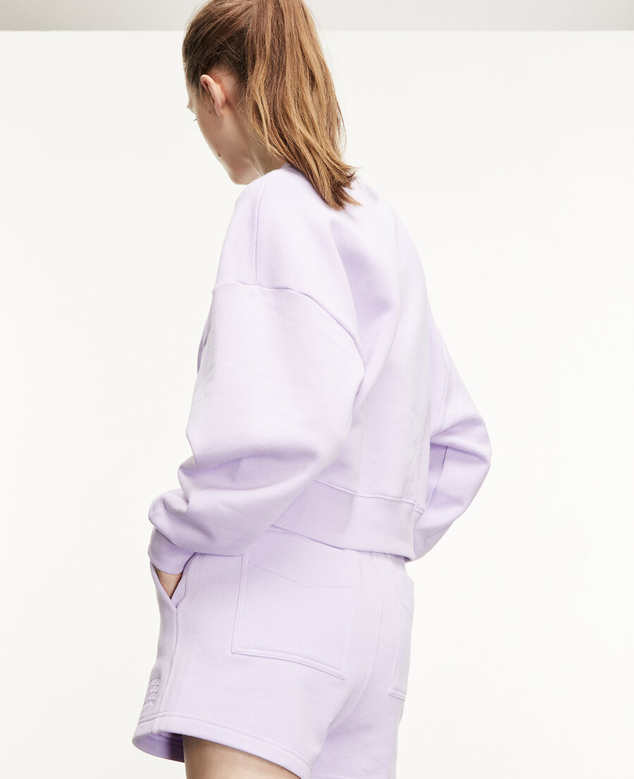 purple sweatshirt with embossed logo