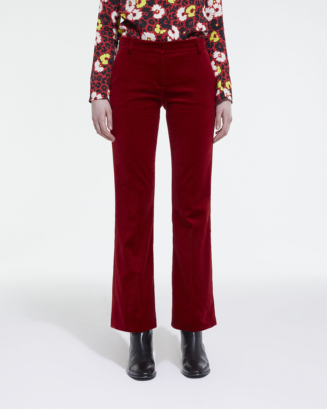 The Kooples WOMEN RED red velvet flared suit pants
