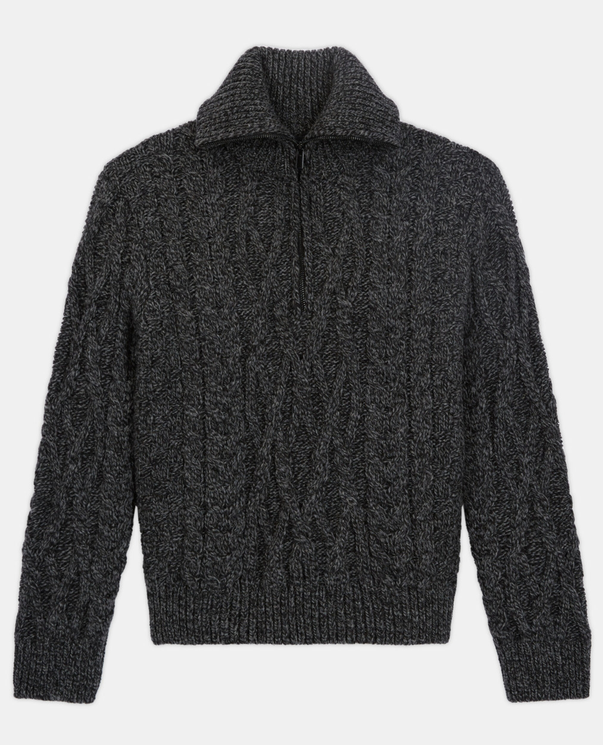 Grauer Pullover mit Reißverschlusskragen, BLACK DARK GREY, hi-res image number null