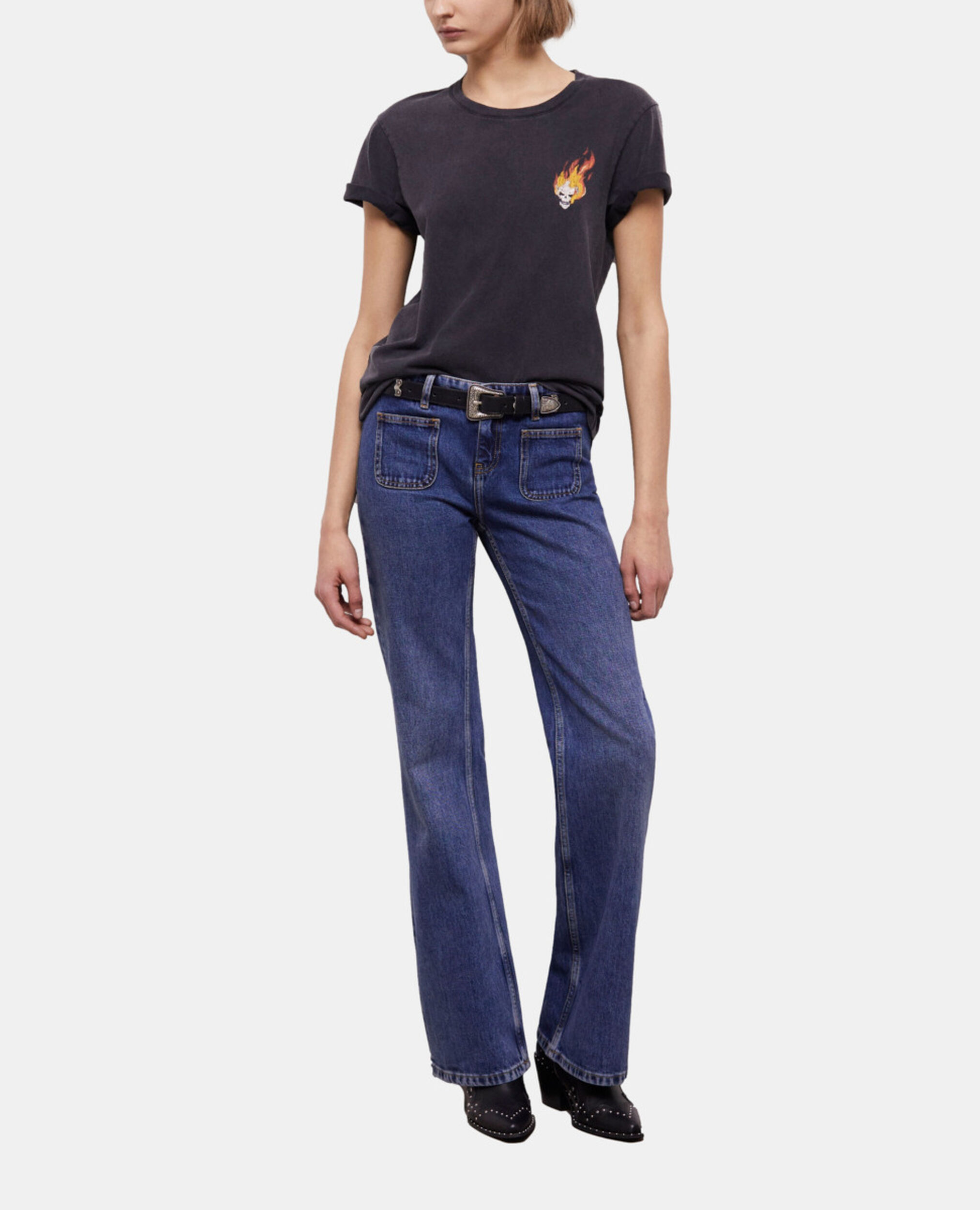 Schwarzes T-Shirt mit Siebdruck, BLACK WASHED, hi-res image number null