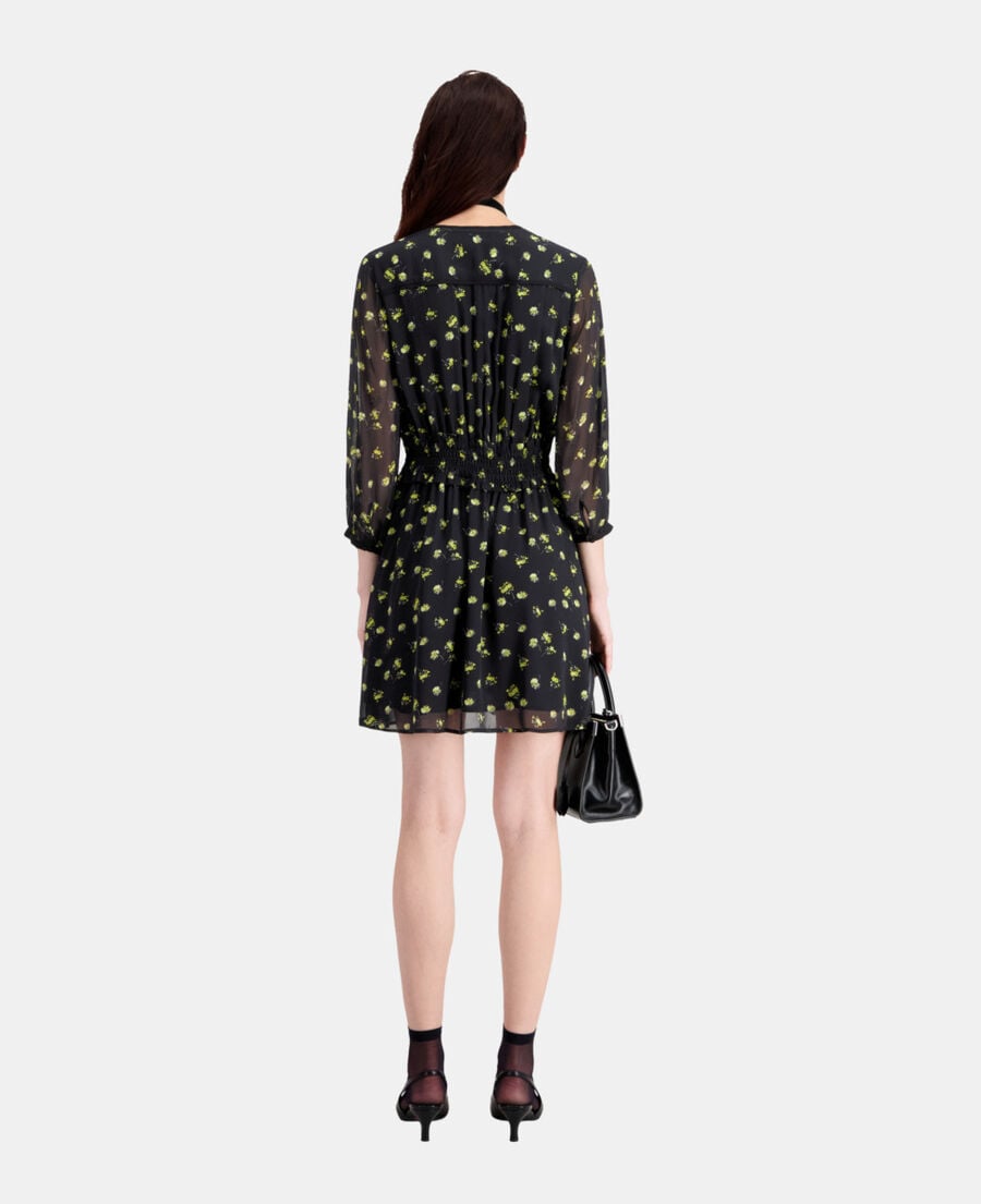 The Kooples DAMEN BLACK / YELLOW kurzes kleid mit print und knopfverschluss