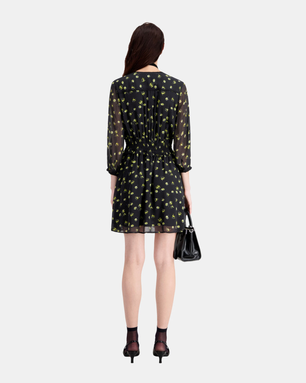 The Kooples FEMME BLACK / YELLOW robe courte imprimée avec boutonnage