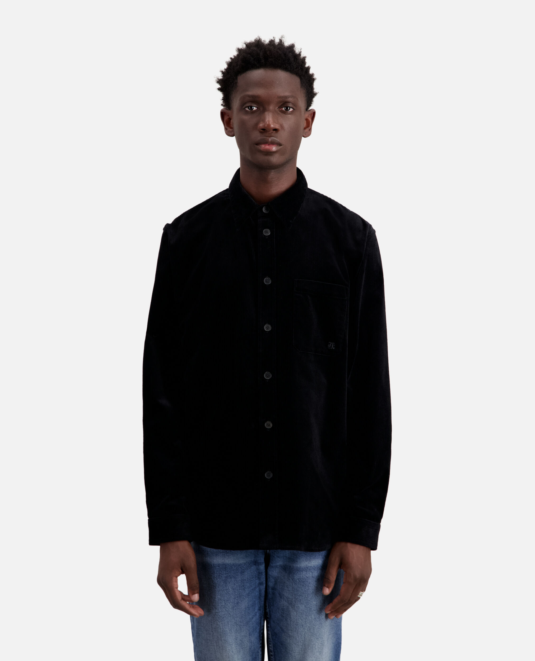 Black corduroy shirt, BLACK, hi-res image number null