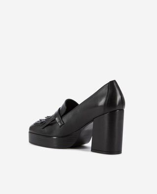 The Kooples WOMEN BLACK black leather heeled loafers
