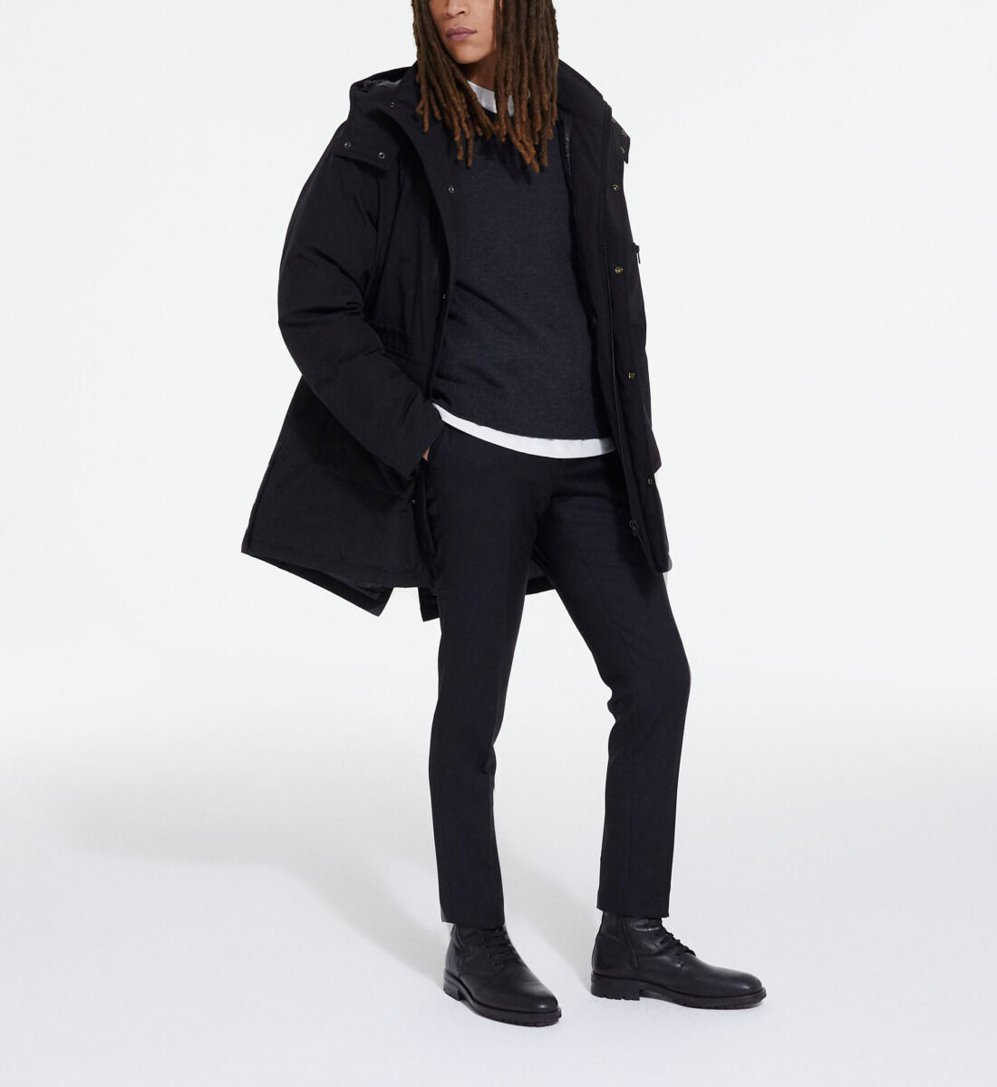 Black hooded parka