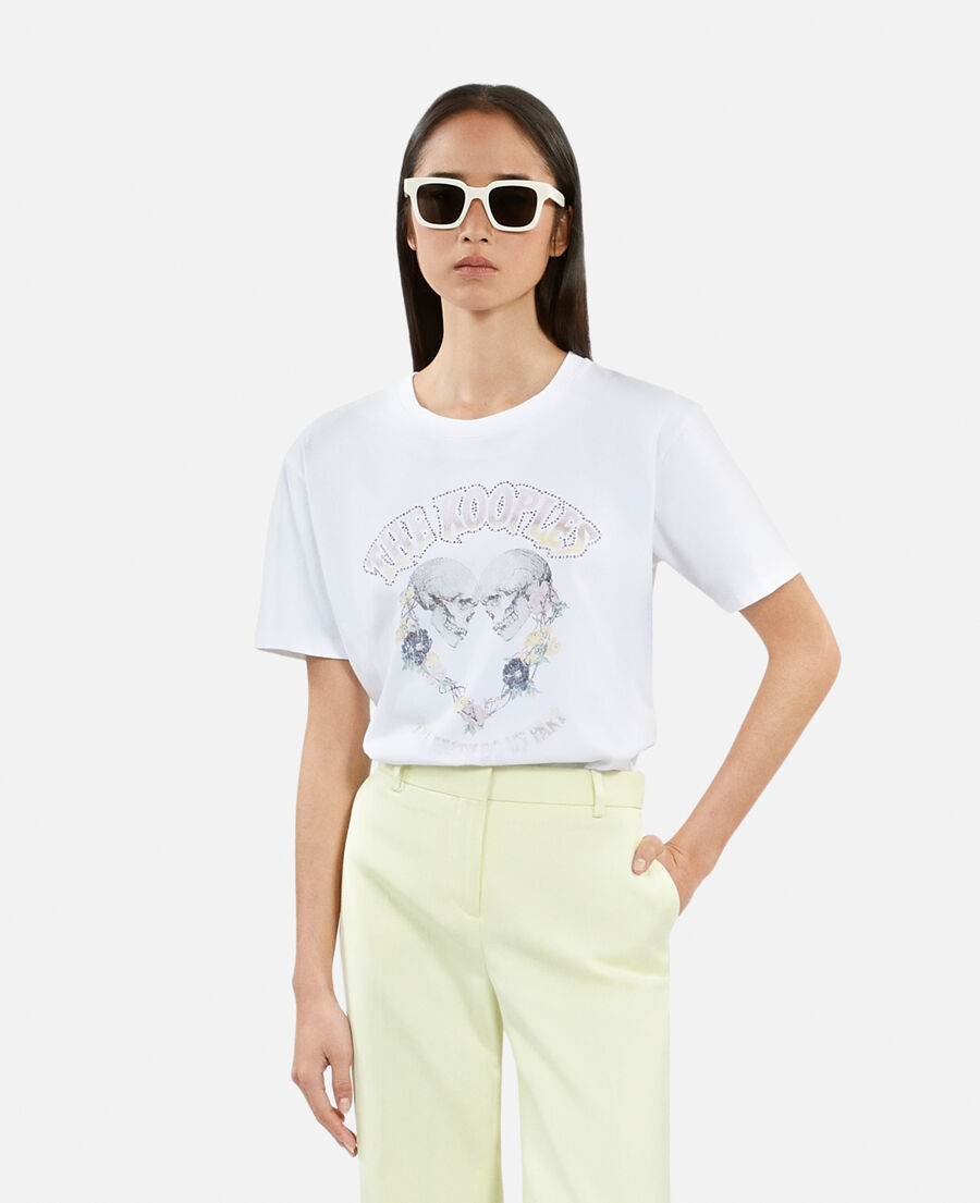 white t-shirt with skull heart serigraphy
