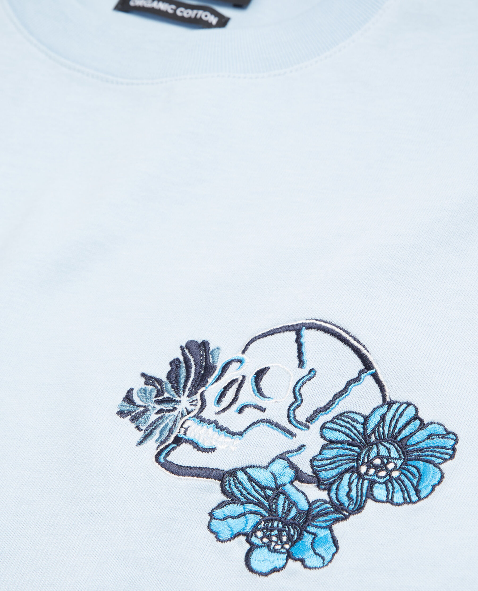T-shirt bleu imprimé tête de mort et fleurs, BLUE, hi-res image number null