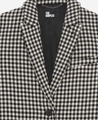 The Kooples DAMEN BLACK WHITE langer schwarz-wei&szlig;er wollmantel mit hahnentrittmuster