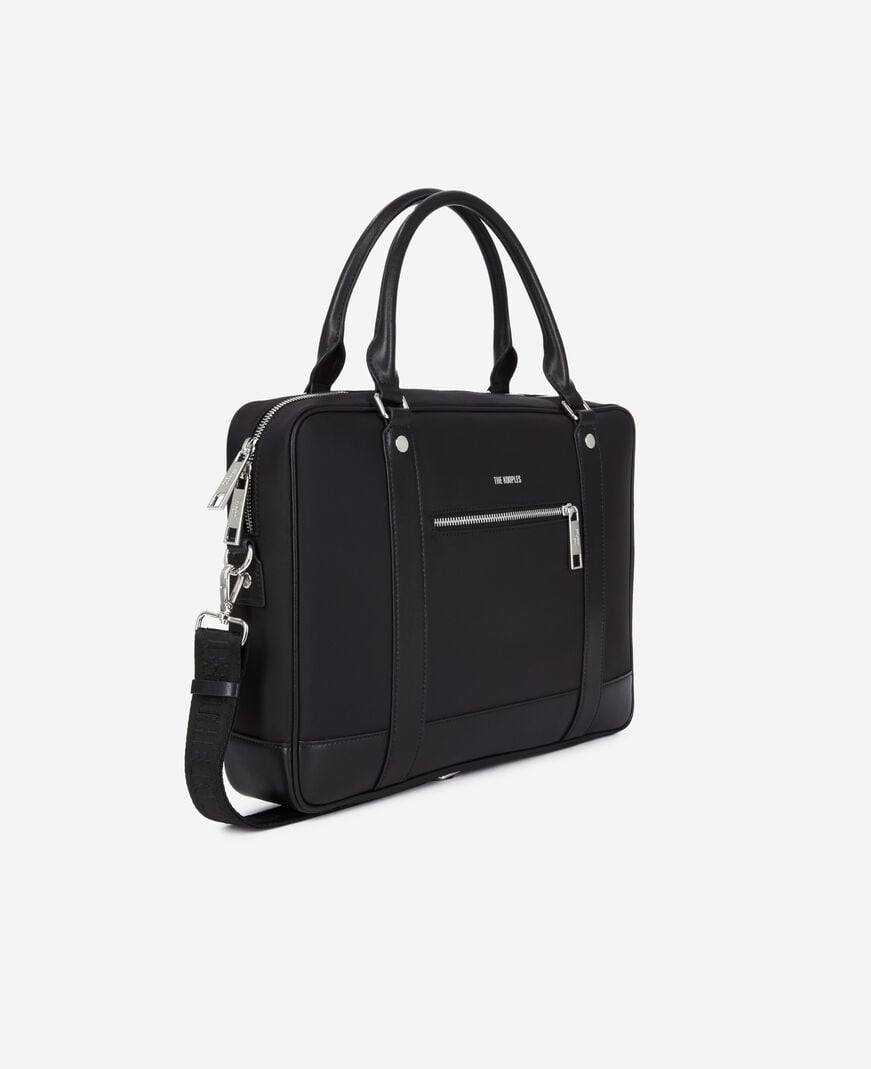 The Kooples MEN BLACK briefcase in black leather and nylon fiber