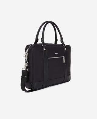 The Kooples MEN BLACK briefcase in black leather and nylon fiber