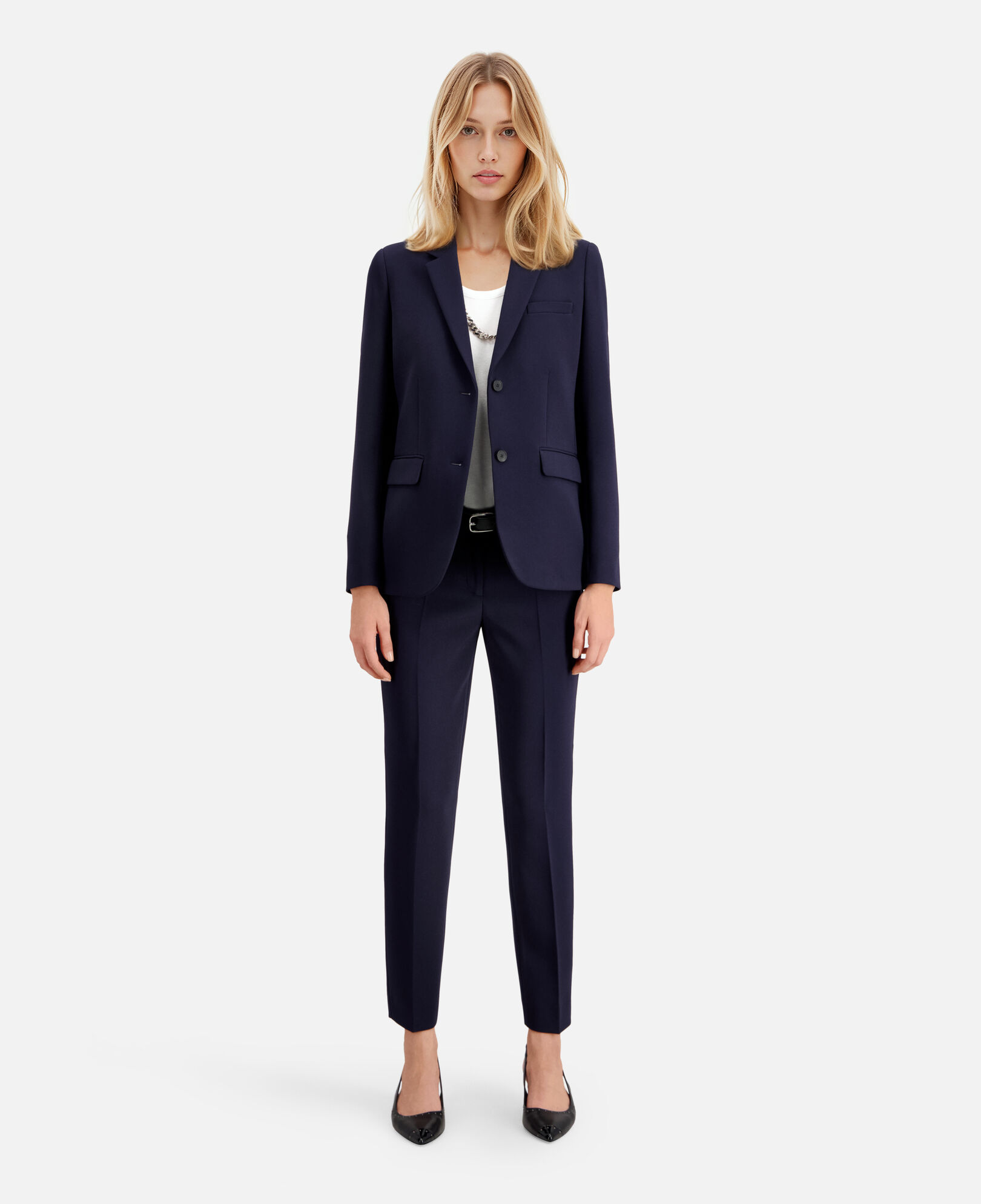 The Kooples WOMEN DARK NAVY navy blue crêpe suit jacket structured shape