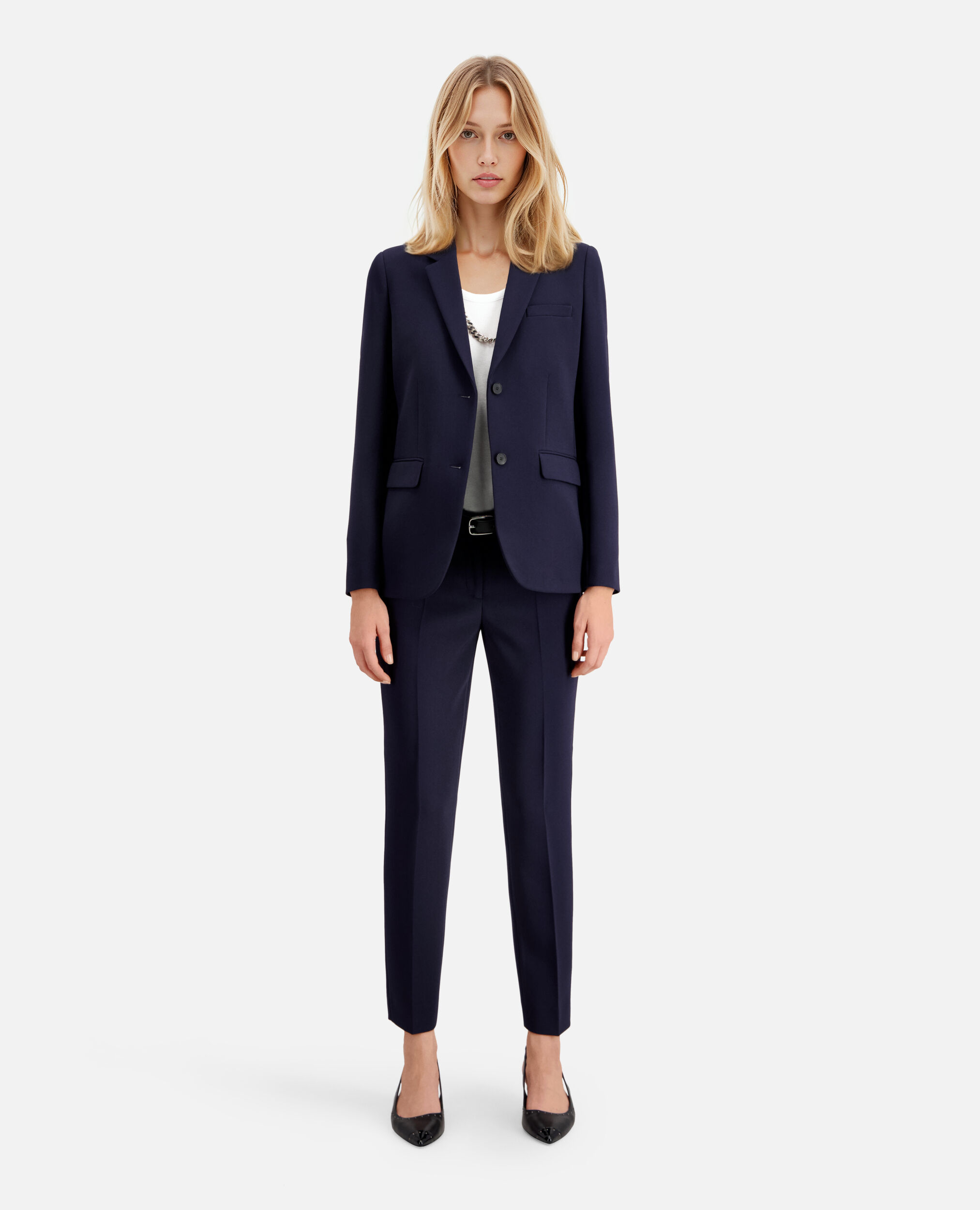 Navy blue crêpe suit jacket structured shape, DARK NAVY, hi-res image number null