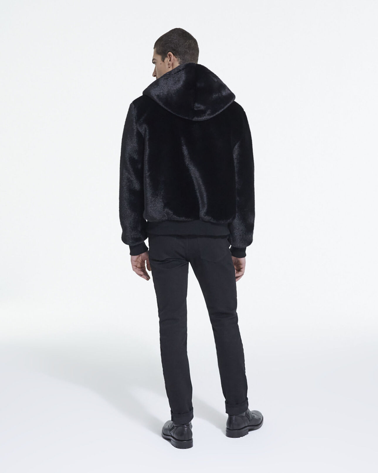 The Kooples HOMME BLACK manteau fausse fourrure à capuche gris