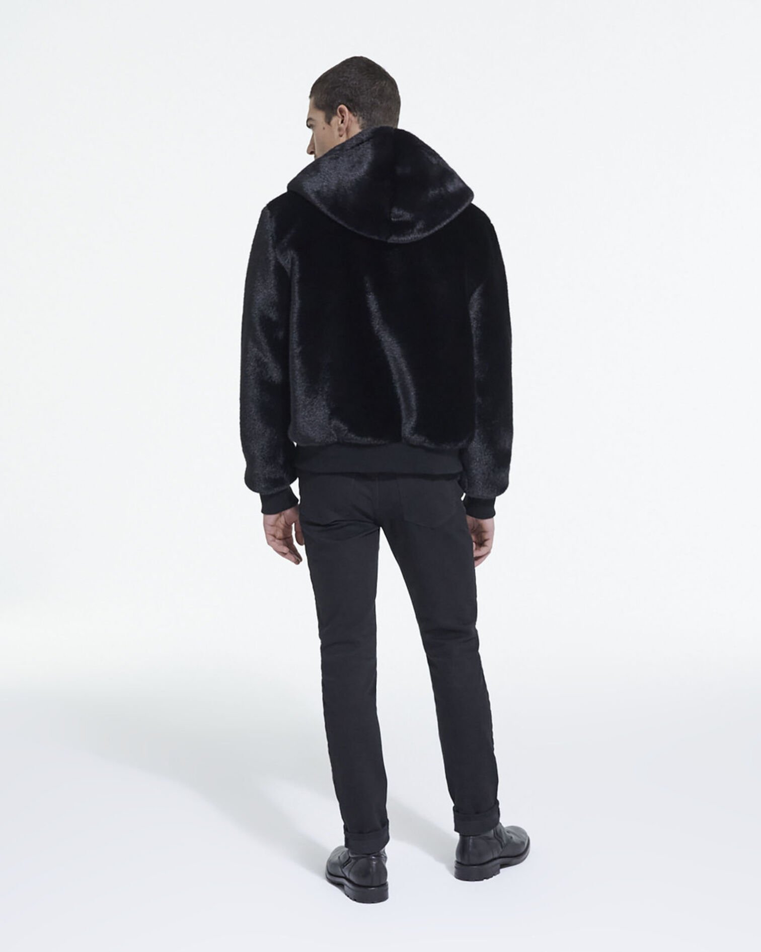 Manteau fausse fourrure à capuche gris, BLACK, hi-res image number null