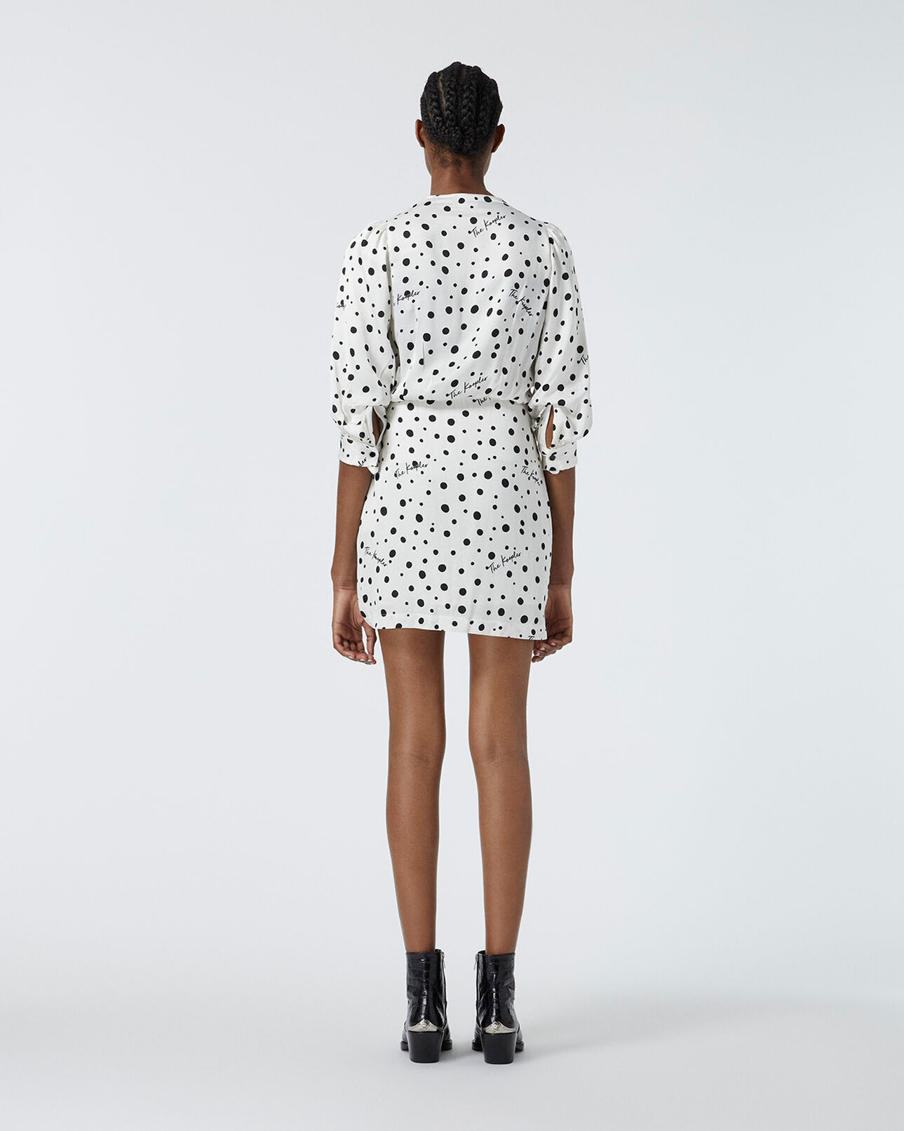 The Kooples FEMME ECRU BLACK robe portefeuille écrue à pois