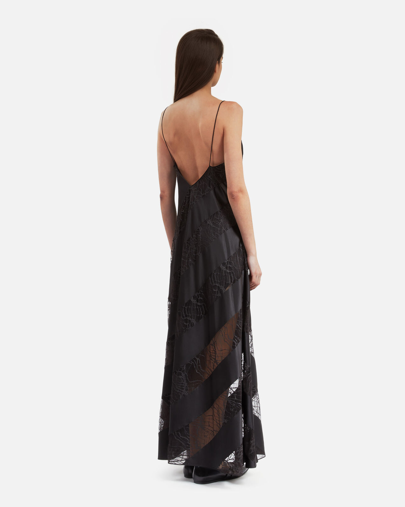 The Kooples DAMEN BLACK langes babydoll-kleid aus seide und schwarzer spitze