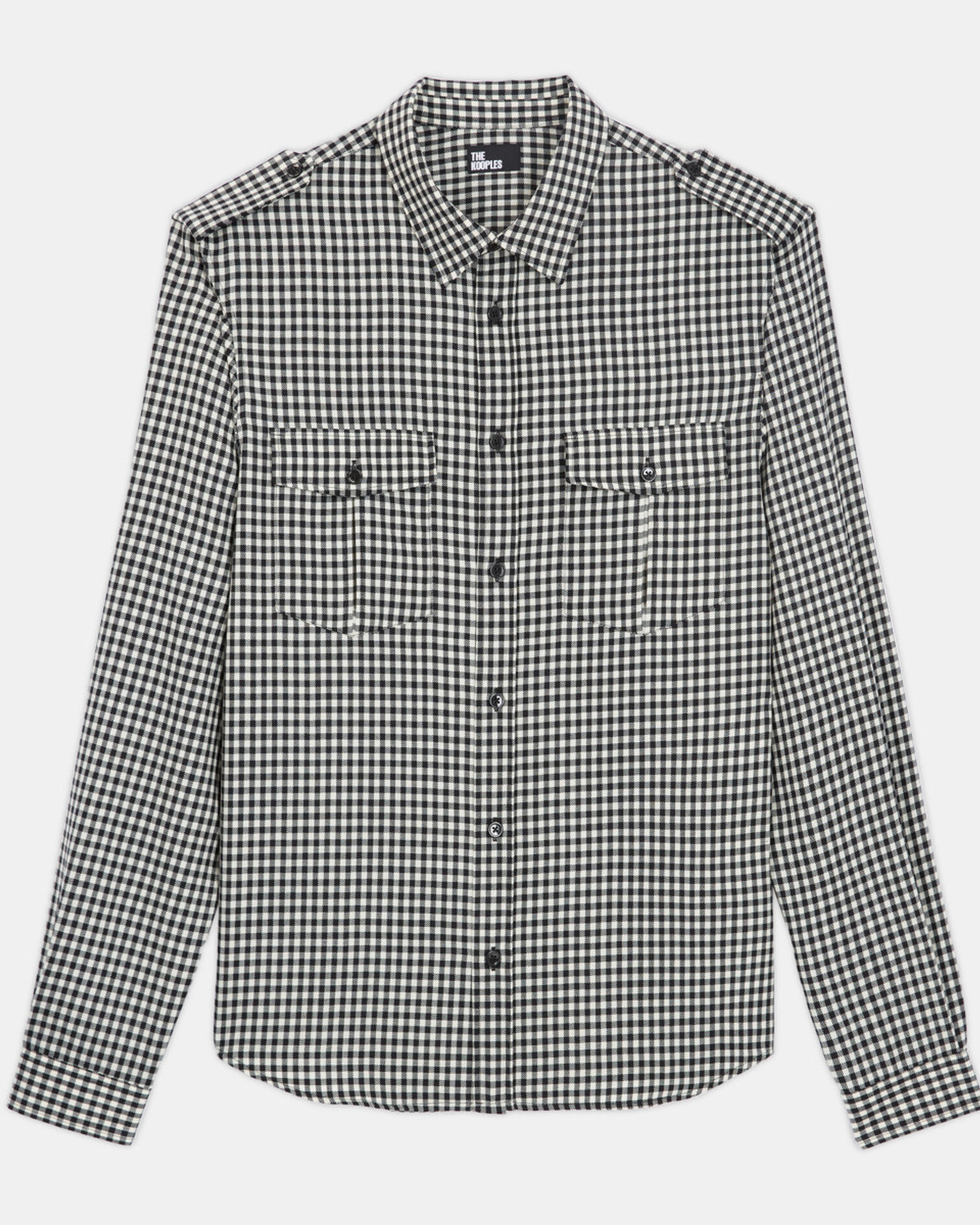 Check wool shirt with classic collar, BLACK WHITE, hi-res image number null
