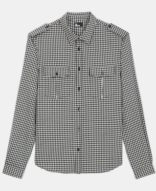 The Kooples HOMME BLACK WHITE chemise col classique en laine à carreaux