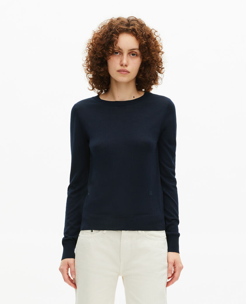 The Kooples WOMEN NAVY round-neck sweater in navy merino wool