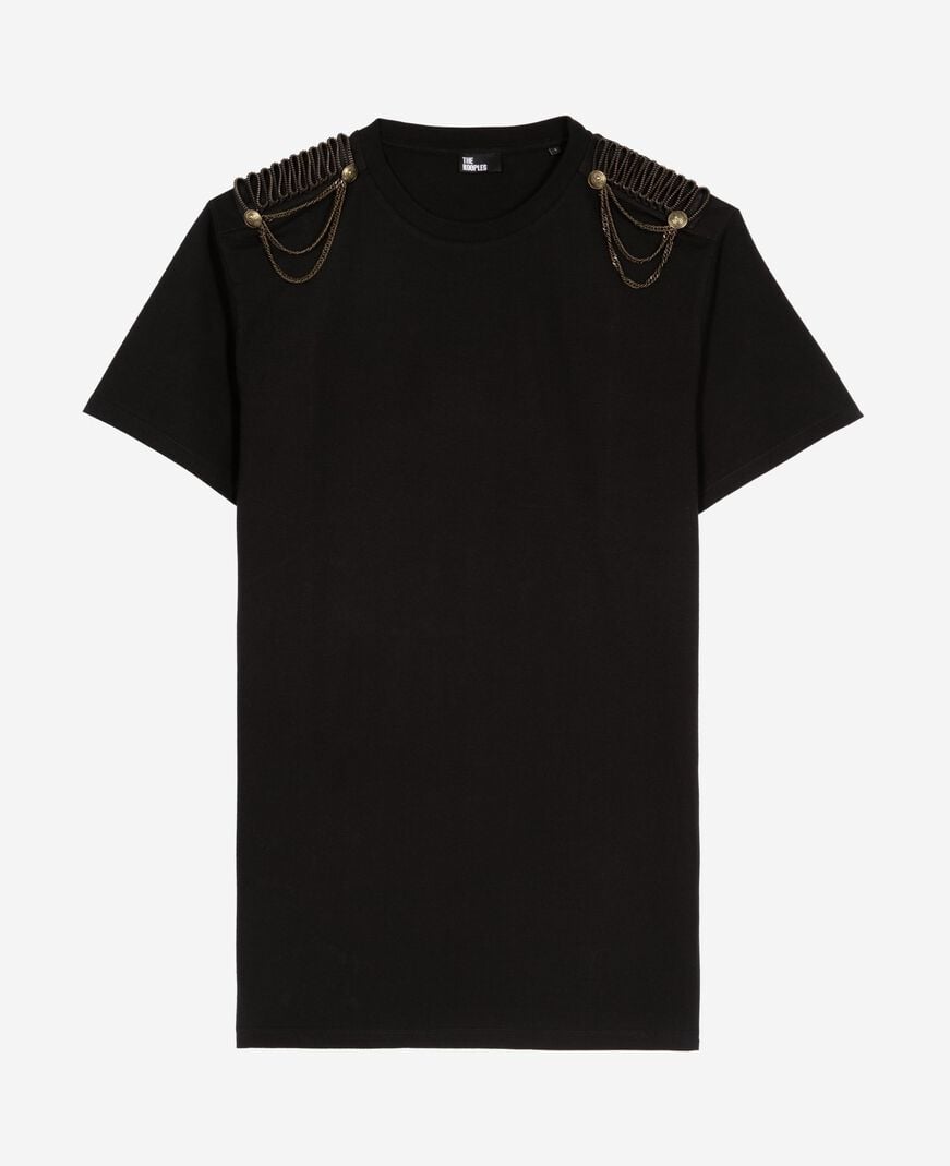 The Kooples WOMEN BLACK WASHED short dress with black chains