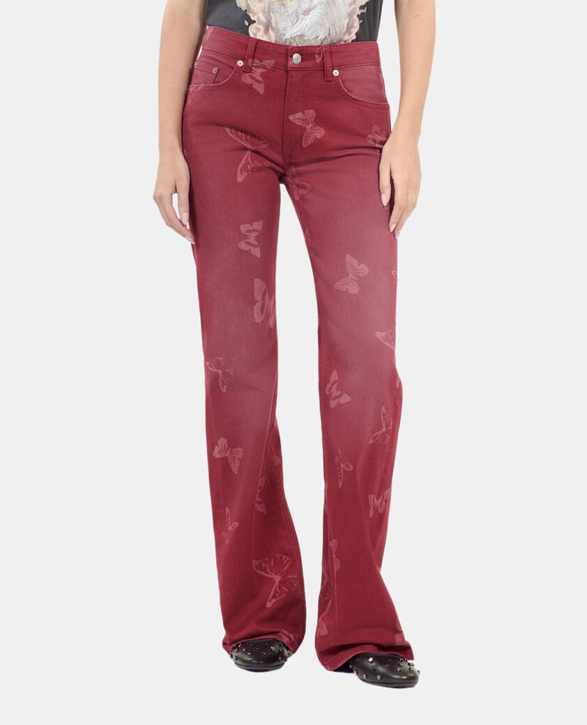 The Kooples MUJER DARK RED vaqueros acampanados estampado mariposas