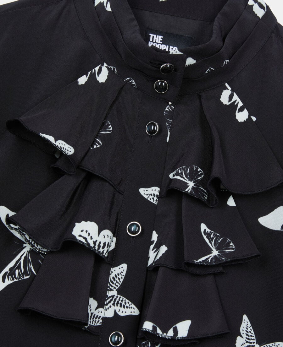 The Kooples FEMME BLACK WHITE robe courte imprim&eacute;e papillons