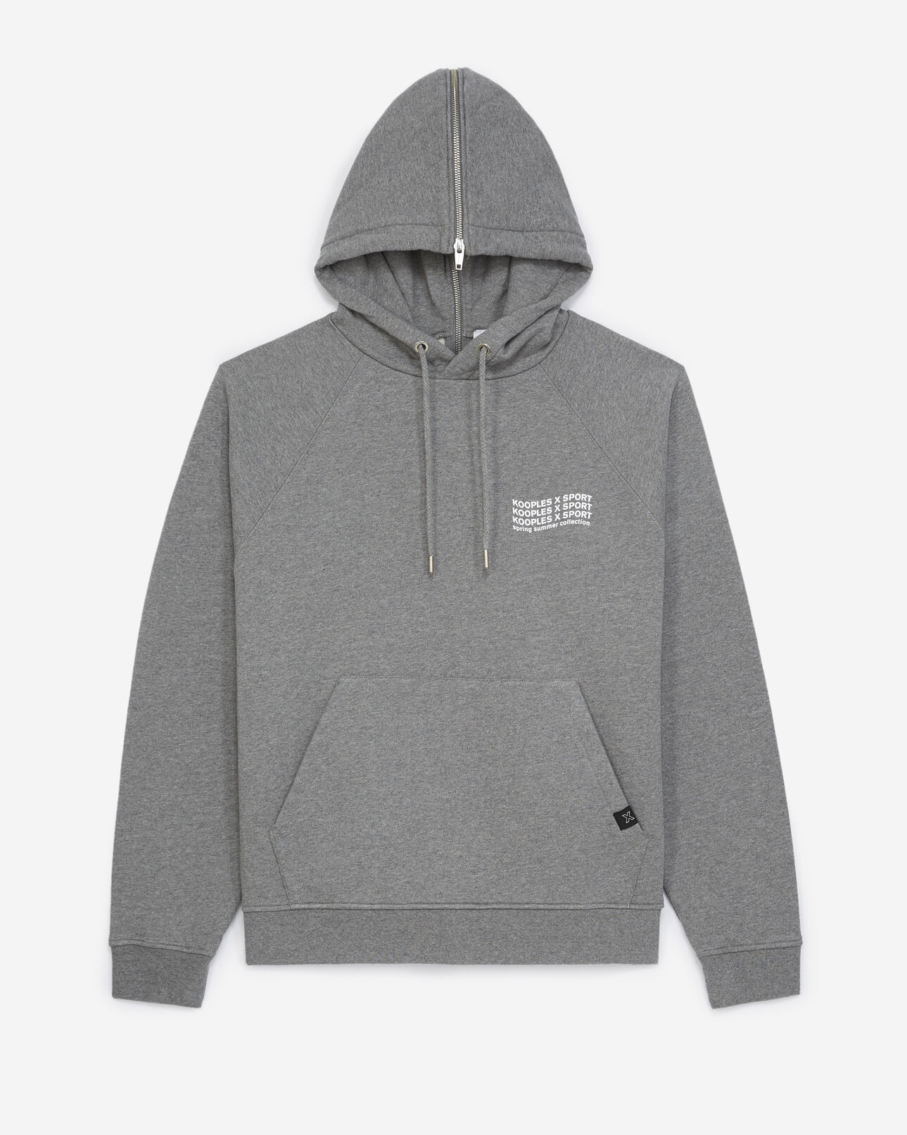 The Kooples HOMME GREY MELANGE sweat coton gris chiné capuche et logo