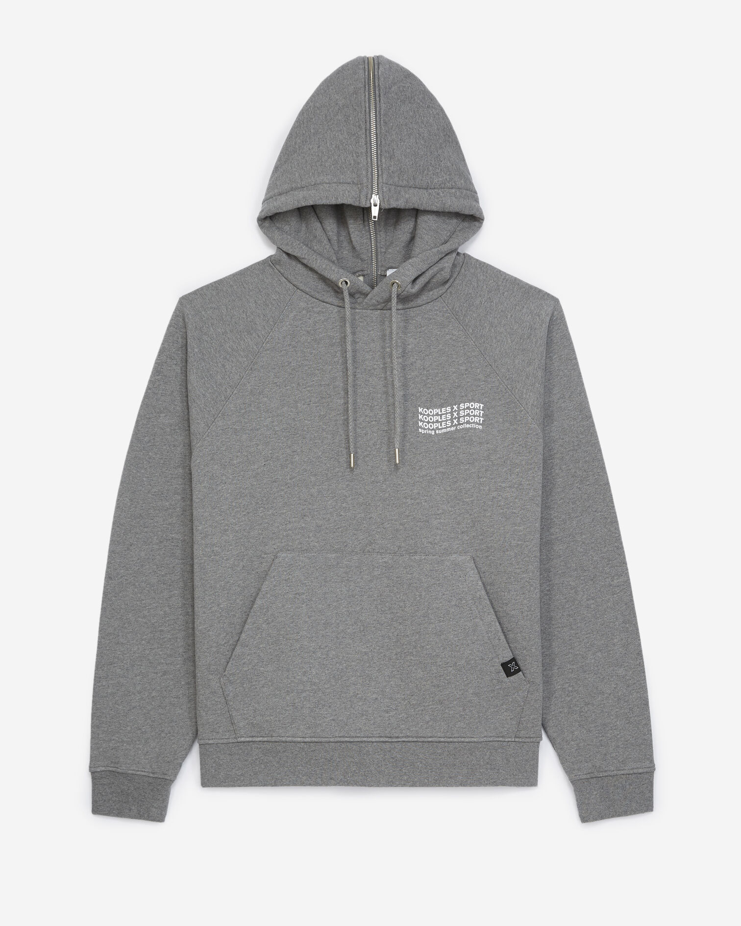 Sweat coton gris chiné capuche et logo, GREY MELANGE, hi-res image number null