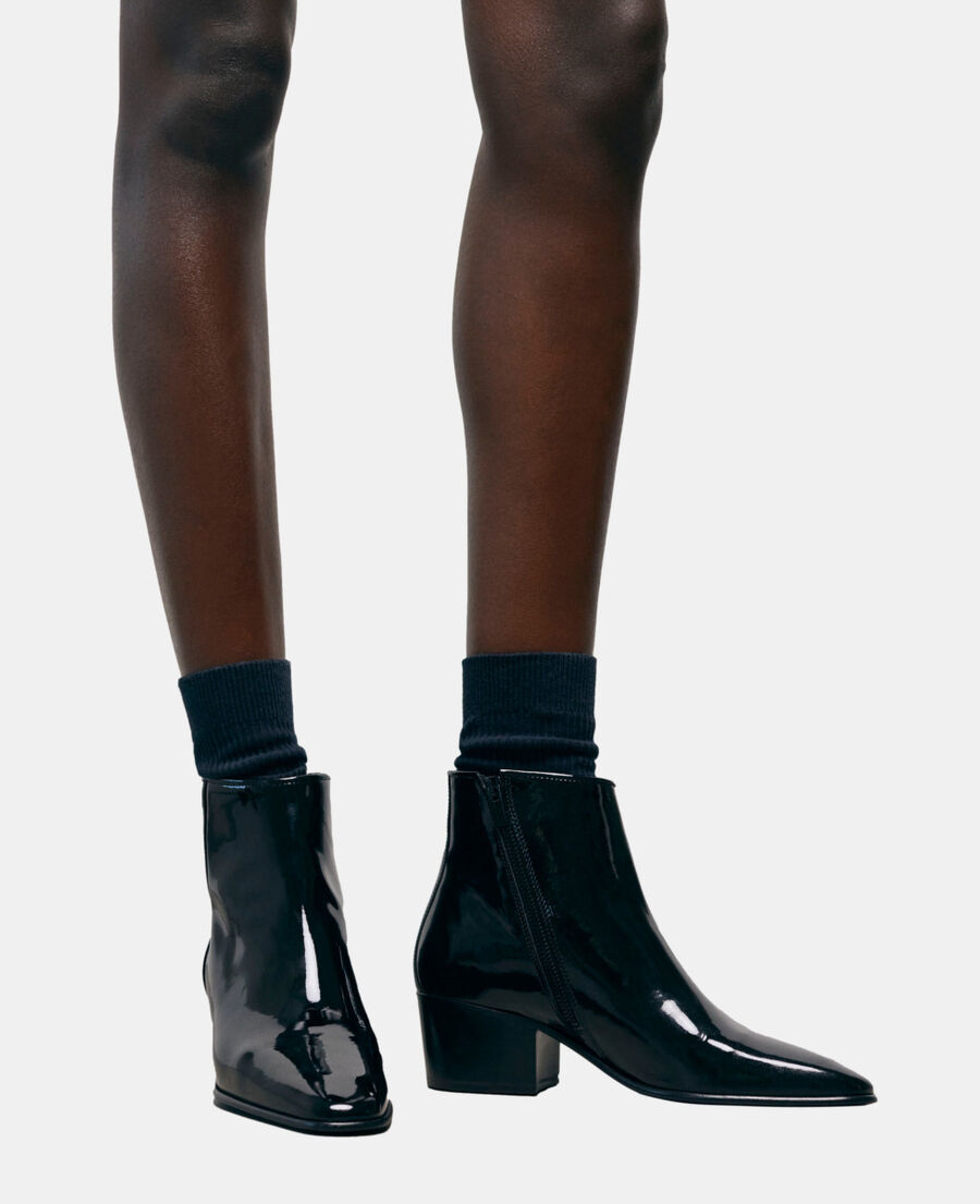 boots à talons en vinyle noires