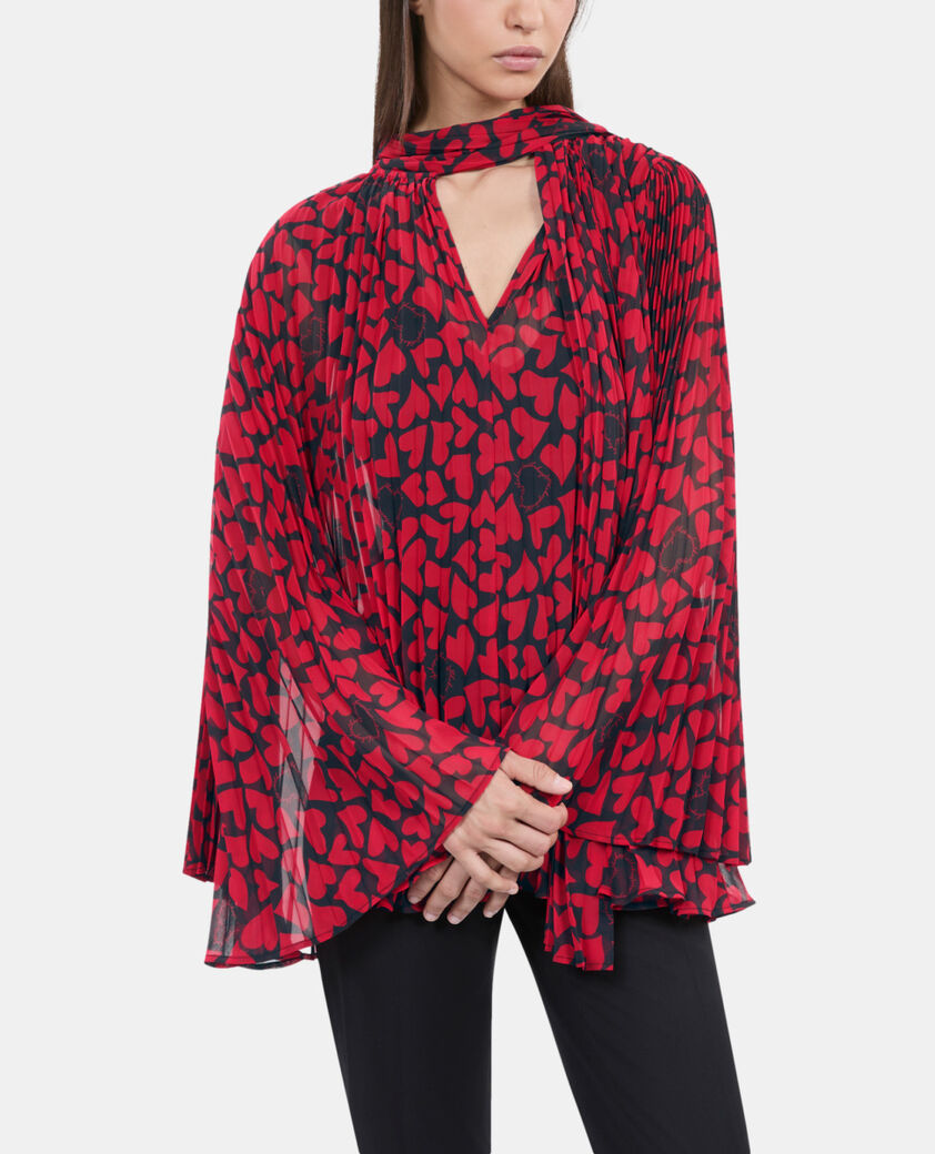 The Kooples MUJER BLACK - RED top plisado estampado corazones