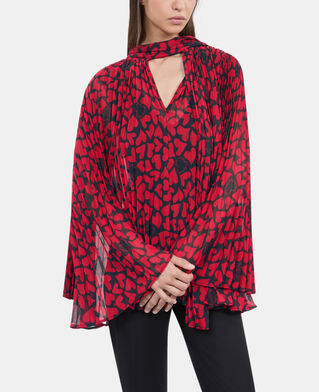 The Kooples FEMME BLACK - RED top pliss&eacute; imprim&eacute; c&oelig;urs