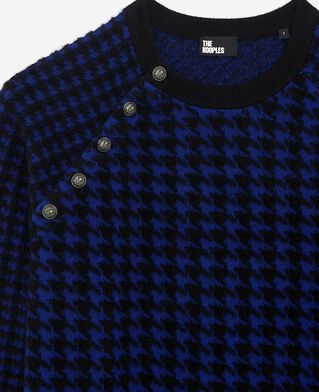 The Kooples WOMEN BLACK NAVY blue wool blend houndstooth sweater