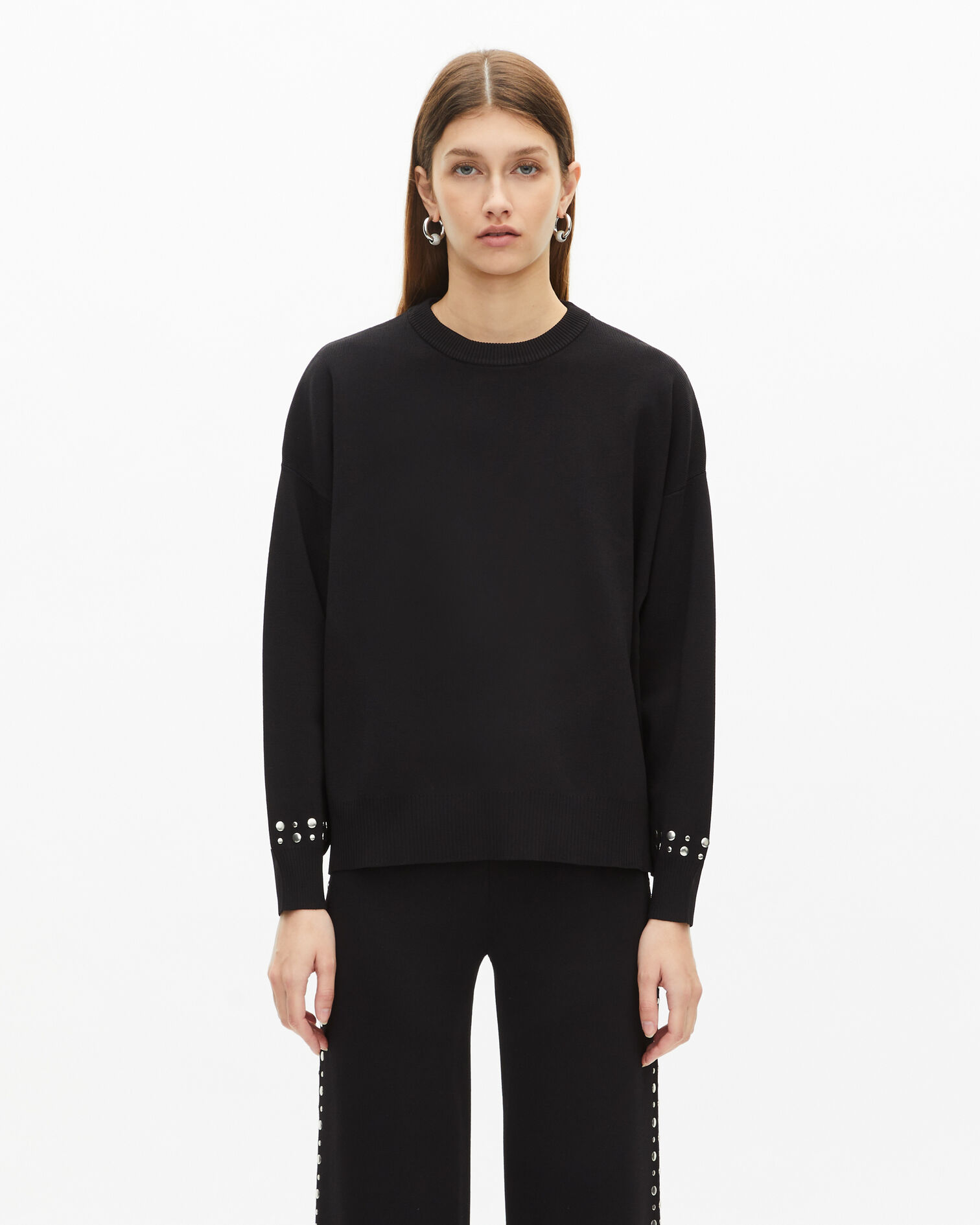 Black sweatshirt with studs, BLACK, hi-res image number null