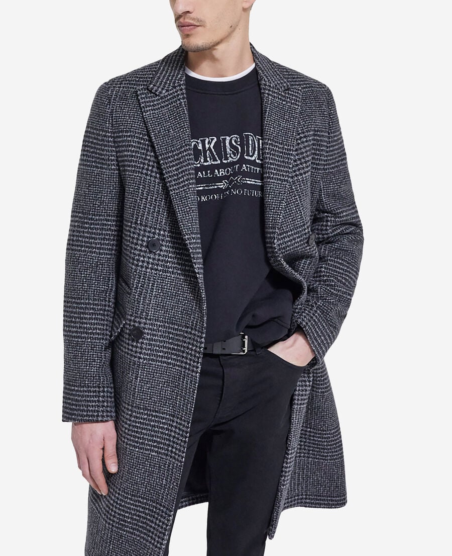 The Kooples HOMME DARK GREY manteau long en laine à carreaux