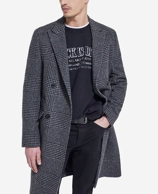 The Kooples HOMME DARK GREY manteau long en laine à carreaux