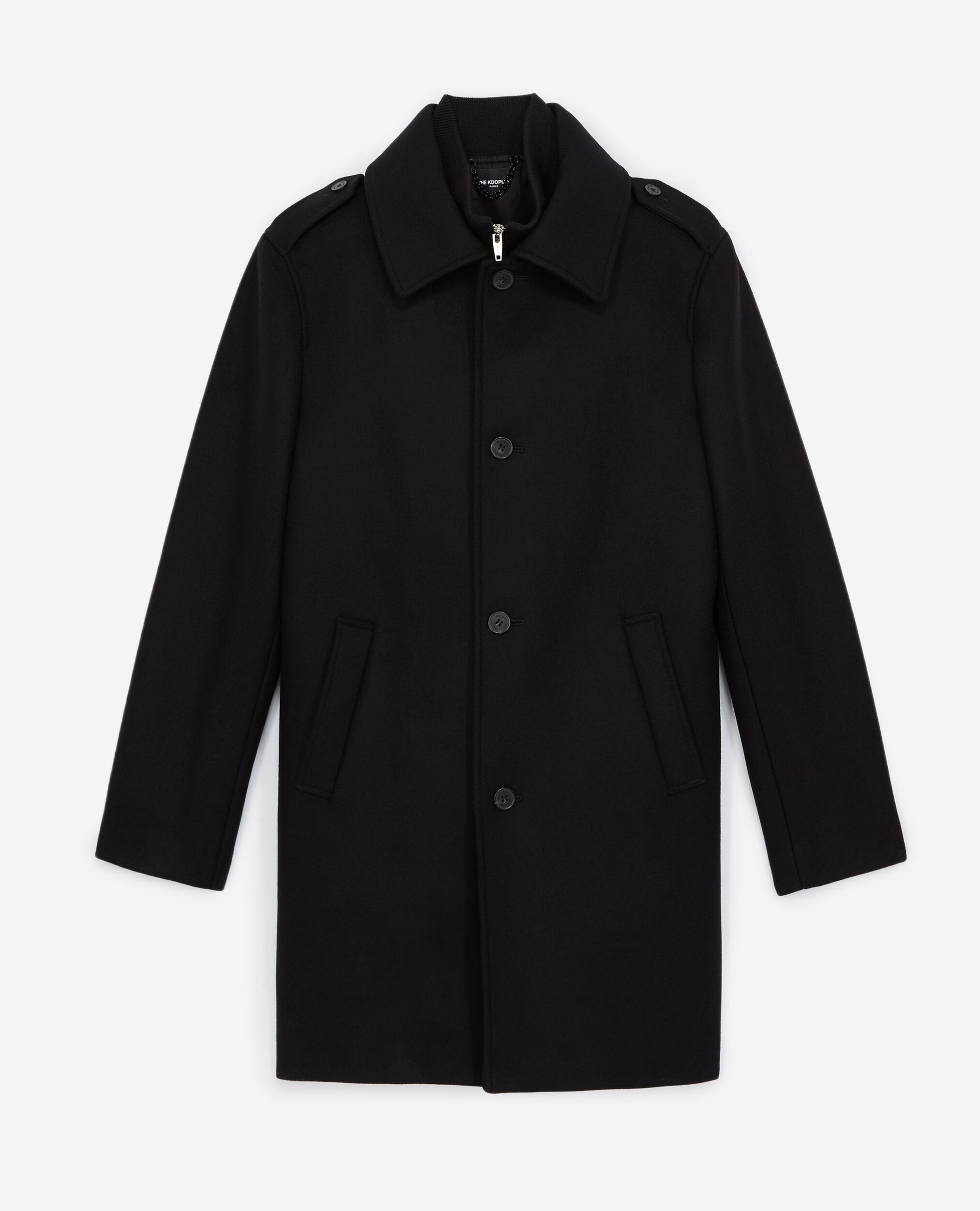 Manteau noir laine à gilet intégré | The Kooples
