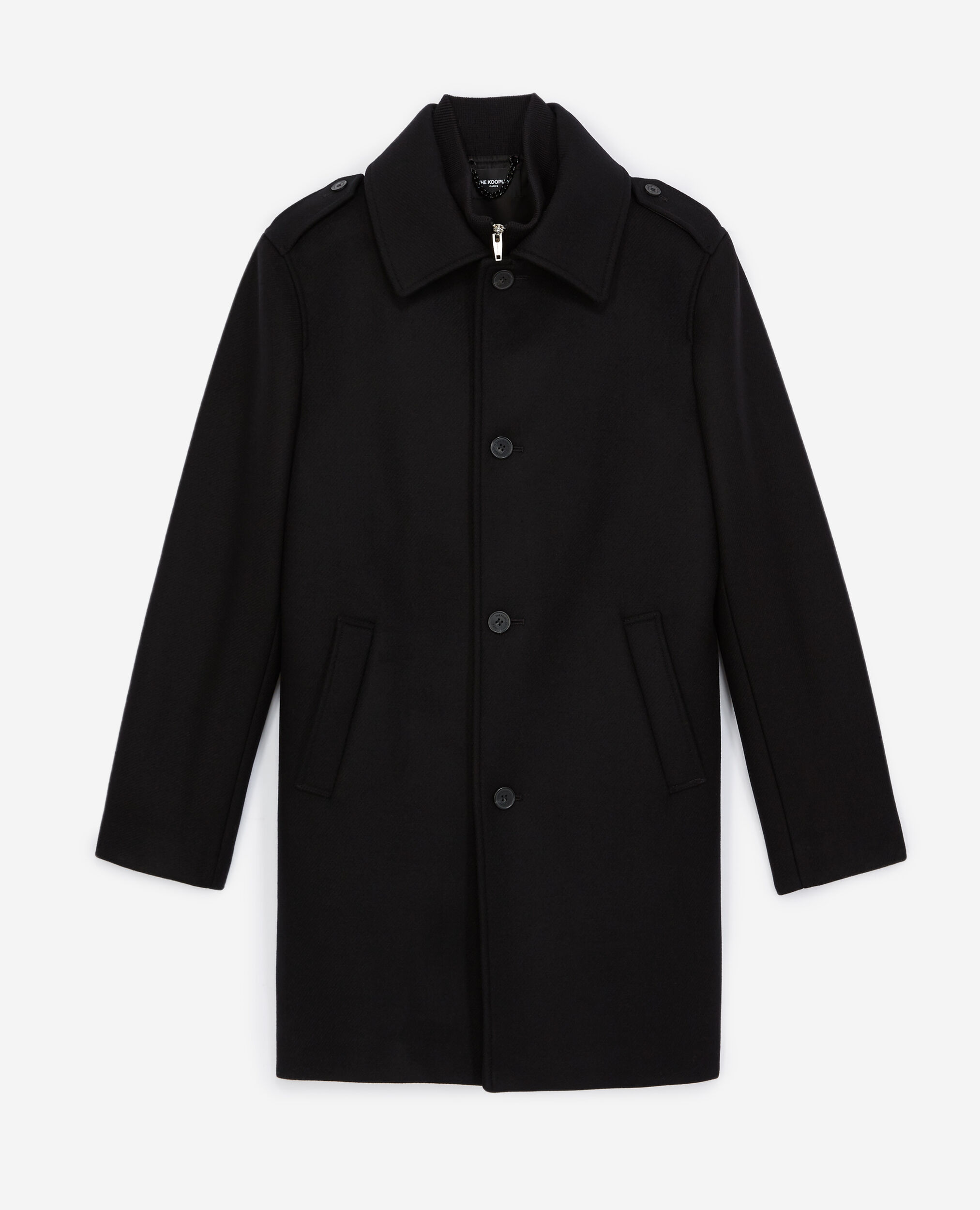Manteau noir laine à gilet intégré, BLACK, hi-res image number null