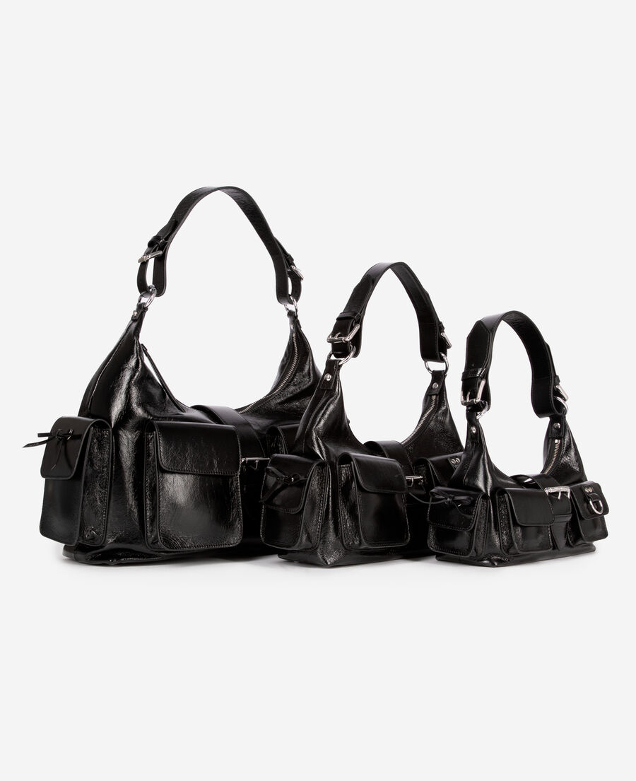 The Kooples FEMME BLACK sac amelia xl en cuir craquel&eacute; noir