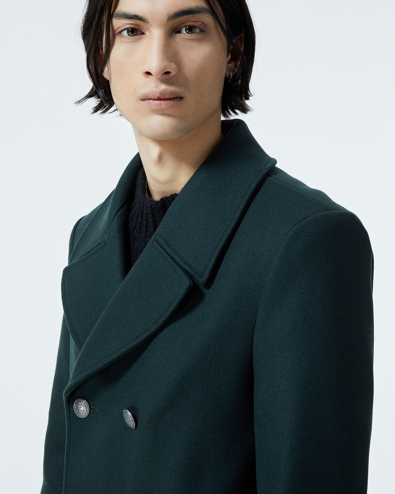 The Kooples HOMME DARK GREEN manteau vert bouteille laine croisé