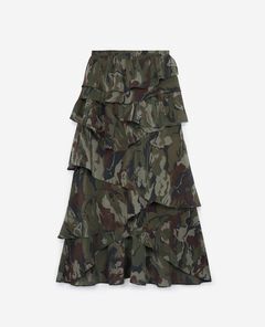 Asymmetric viscose skirt with camouflage motif and frills The Kooples