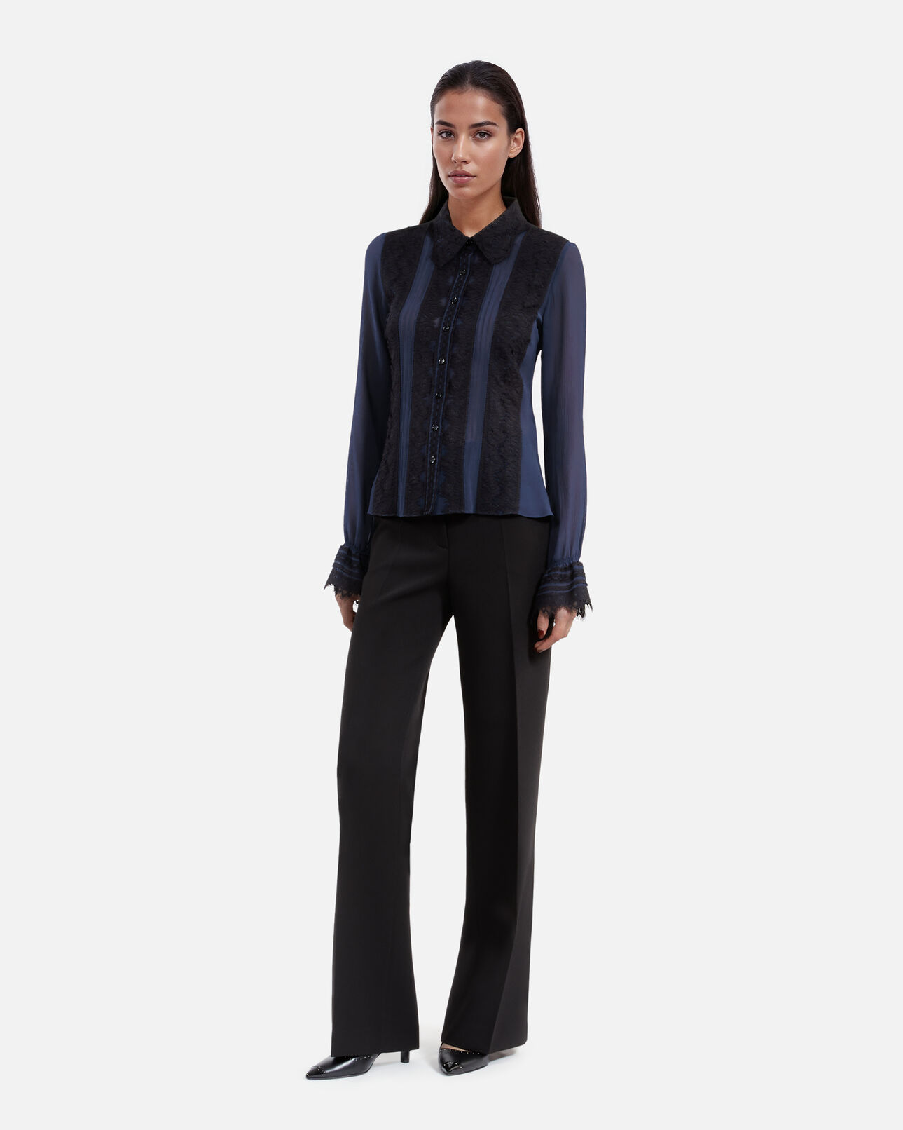 The Kooples WOMEN DARK NAVY navy blue silk shirt