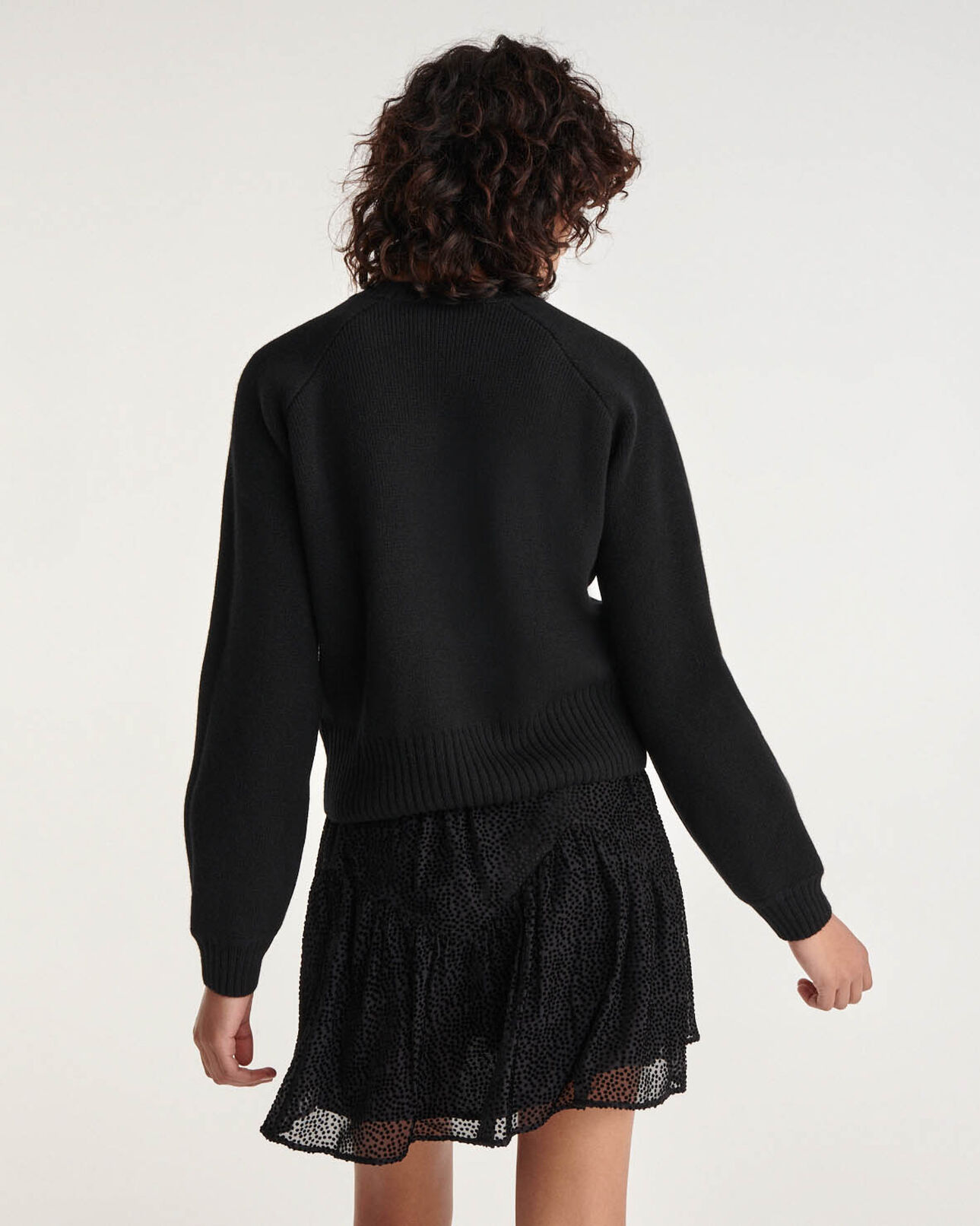 The Kooples FEMME BLACK pull laine noir col rond attaches bijoux