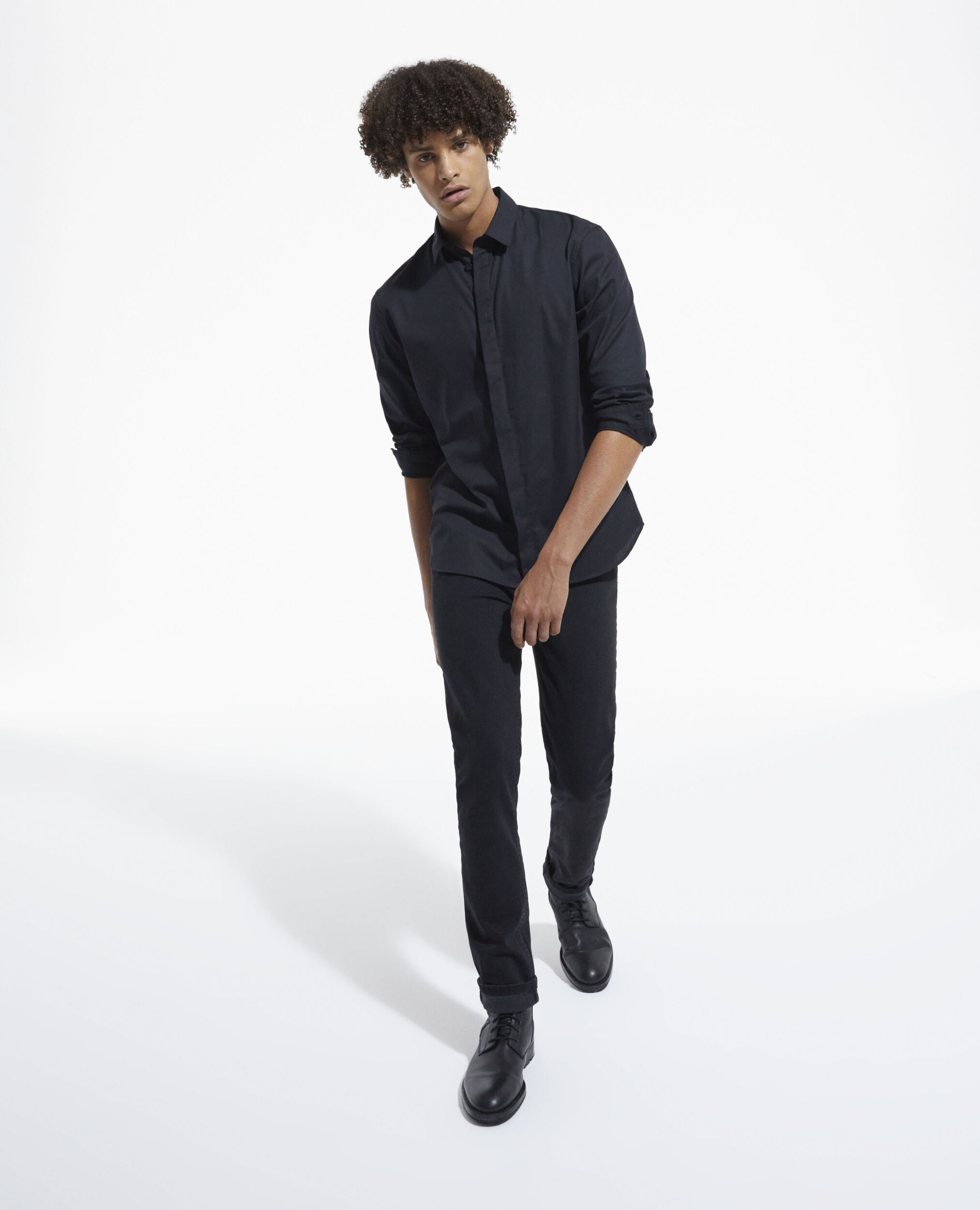 Black shirt with classic collar, BLACK, hi-res image number null