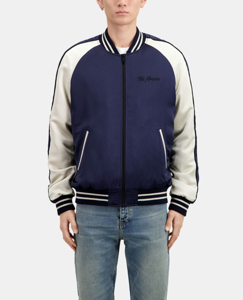 The Kooples HERREN NAVY satinierte, marineblaue jacke mit stickerei