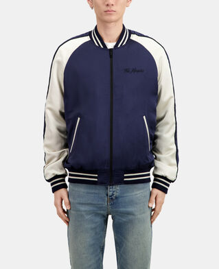 The Kooples HOMME NAVY blouson satiné avec broderie dragon bleu
