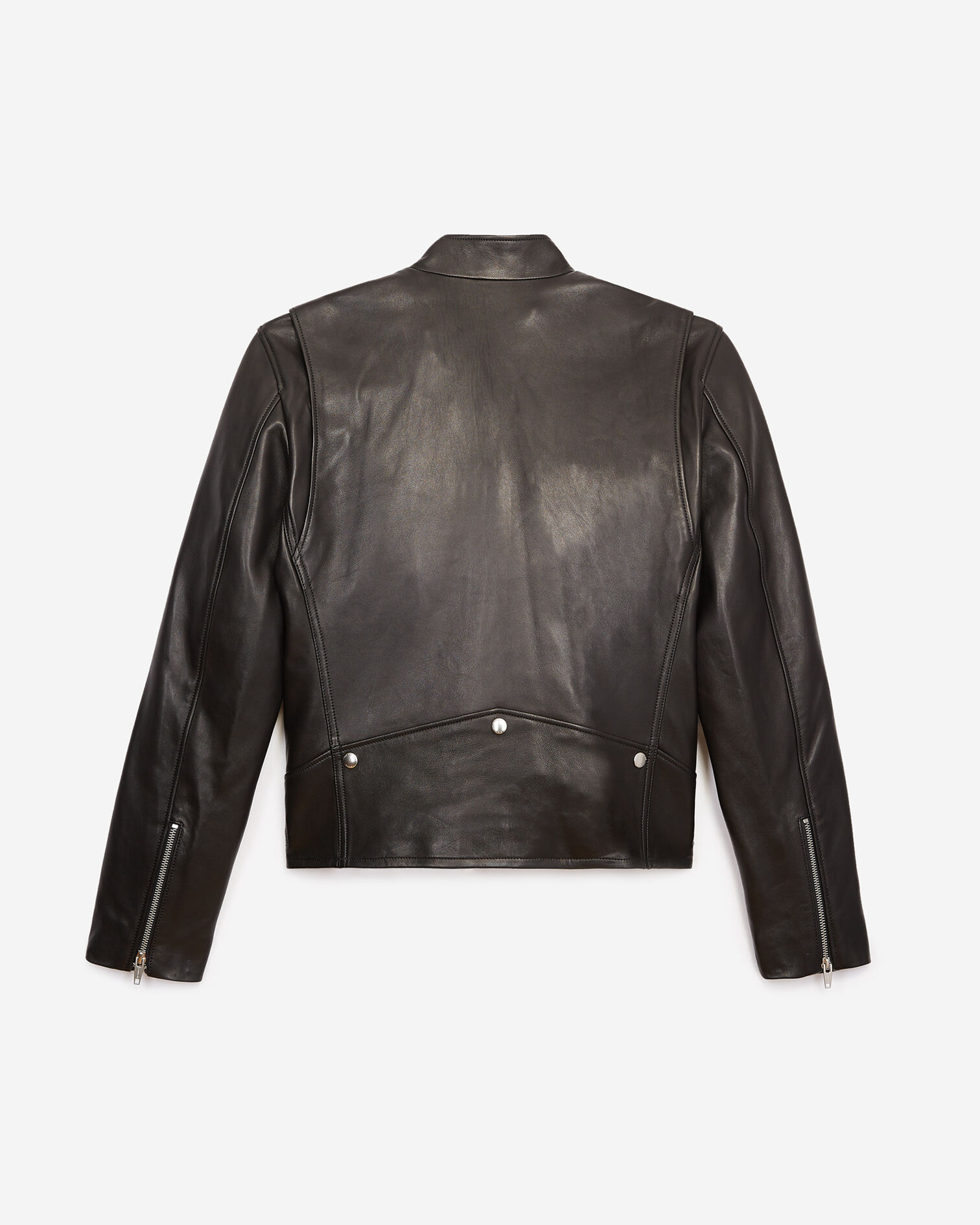 Black leather jacket with biker collar, BLACK, hi-res image number null