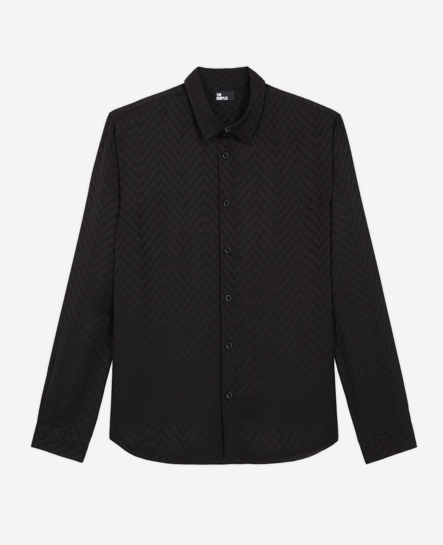 chemise col classique en jacquard noire