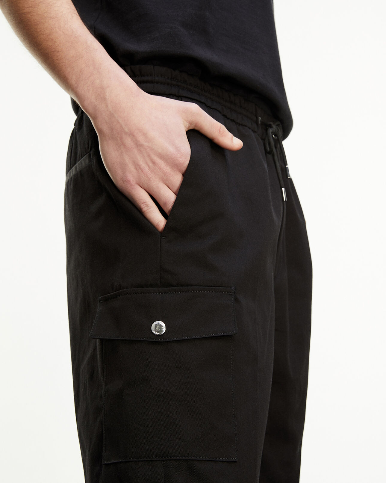 The Kooples MEN BLACK black cotton shorts with side pockets