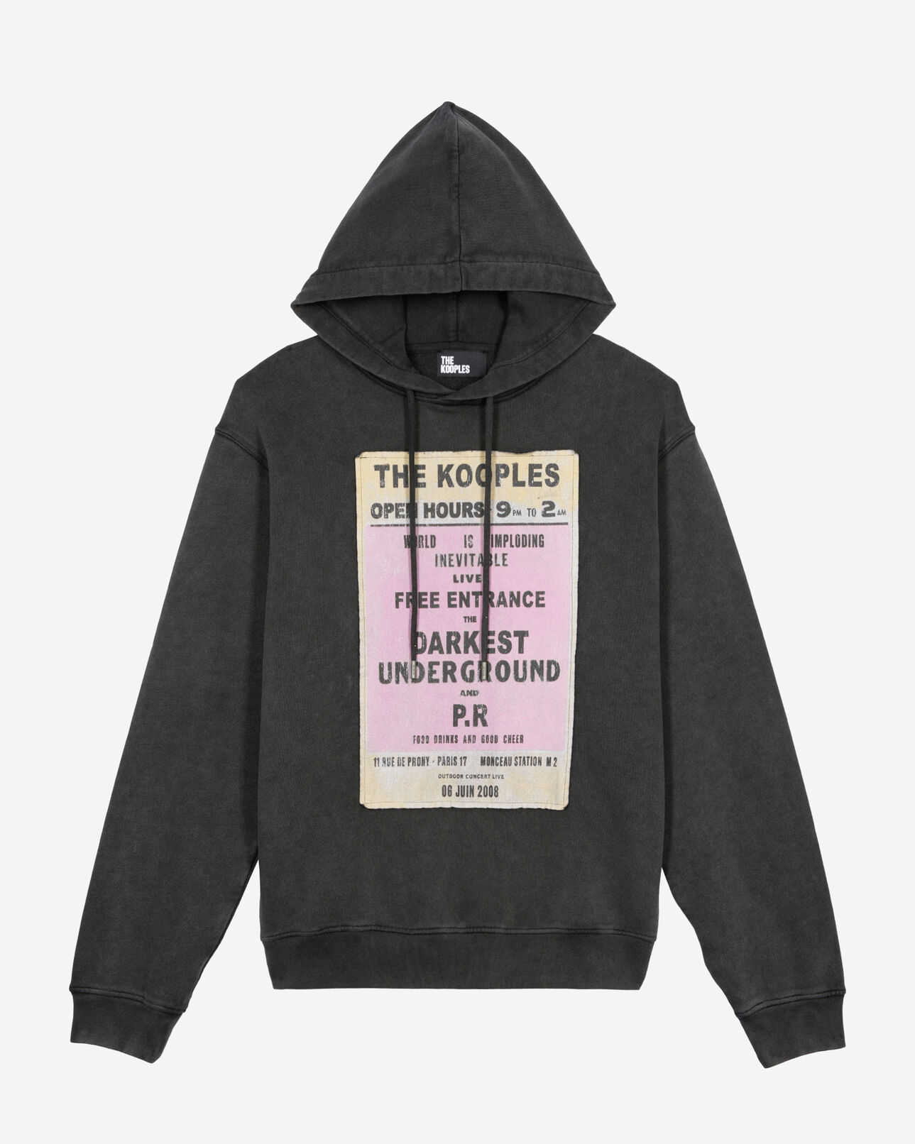 The Kooples HOMME BLACK WASHED sweatshirt à capuche et sérigraphie noir